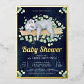 Cute Schattig Sleeping Koala Navy Baby shower Gold Folie Uitnodiging (Voorkant)