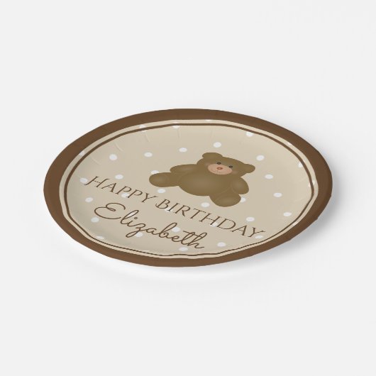 Cute Schattig Teddy Bear Baby First Birthday Party Papieren Bordje (Gekanteld)