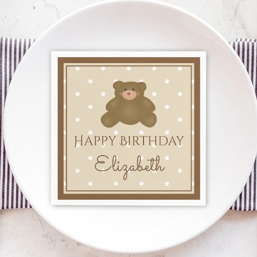 Cute Schattig Teddy Bear Baby First Birthday Party Servet