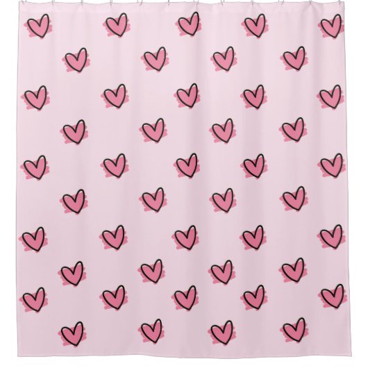 Cute Schattig Valentijnsdag Red Hearts Pattern | Douchegordijn (Voorkant)