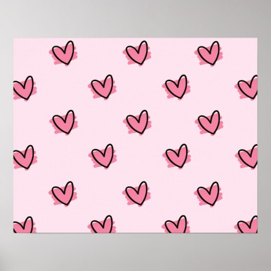 Cute Schattig Valentijnsdag Red Hearts Pattern | Poster (Voorkant)
