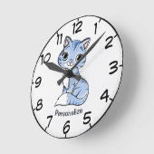Cute & Schattige Blue Kitten Cartoon personalisere Ronde Klok (Hoek)