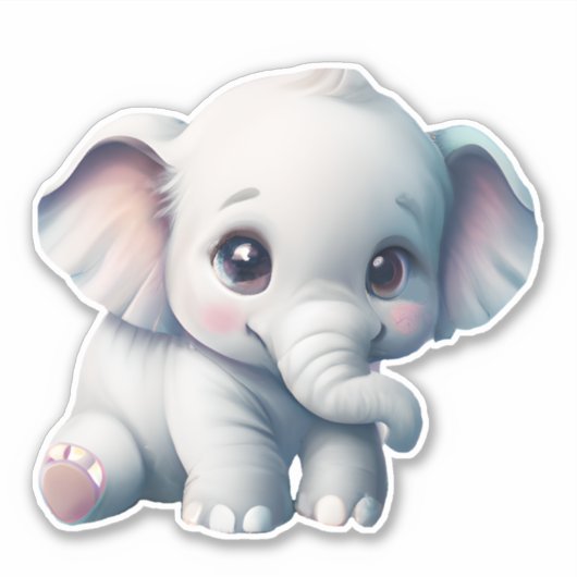Cute Schattige Kawaii Baby Elephant Sticker (Voorkant)