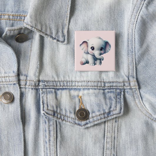 Cute Schattige Kawaii Baby Elephant Vierkante Button 5,1 Cm (In situ)