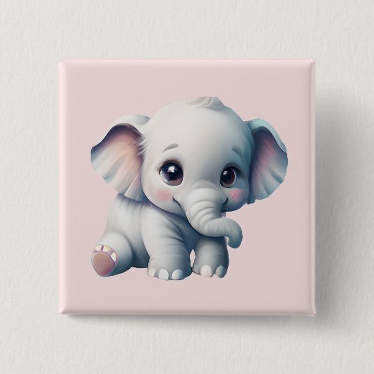 Cute Schattige Kawaii Baby Elephant Vierkante Button 5,1 Cm (Voorkant)