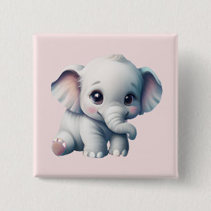 Cute Schattige Kawaii Baby Elephant Vierkante Button 5,1 Cm