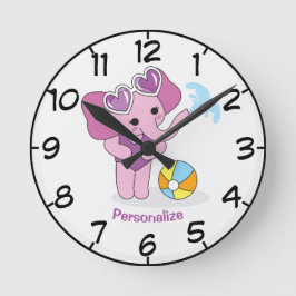 Cute & Schattige Paarse Baby Elephant Cartoon Ronde Klok