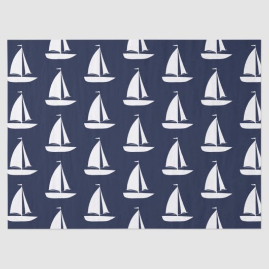 Cute scheepsmodellen witte zeilboten marineblauw tissuepapier (Voorkant)