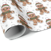 Cute Schetsmatige Gemberkoekman in Winterhoofddeks Cadeaupapier (Rol Hoek)