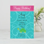 Cute schildpad-verjaardagsuitnodiging kaart (Staand voorkant)