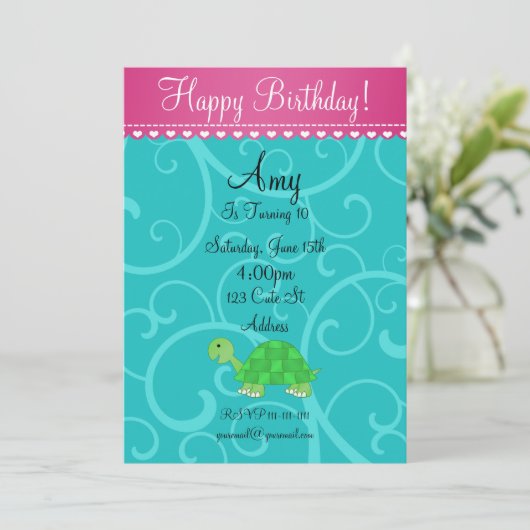 Cute schildpad-verjaardagsuitnodiging kaart (Staand voorkant)