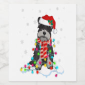Cute Schnauzer Christmas Lights With Santa Hat Wijn Etiket (Enkel label)