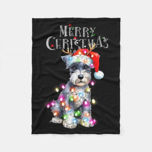 Cute Schnauzer Christmas Lights Xmas Dog Santa Hat Fleece Deken (Voorkant)
