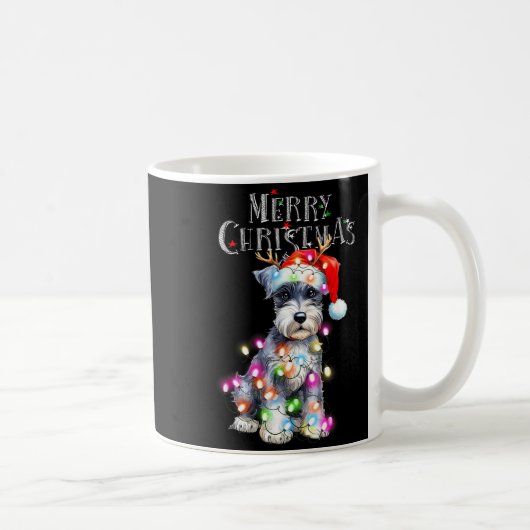 Cute Schnauzer Christmas Lights Xmas Dog Santa Hat Koffiemok (Rechts)