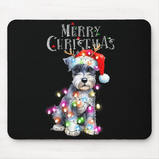 Cute Schnauzer Christmas Lights Xmas Dog Santa Hat Muismat (Voorkant)