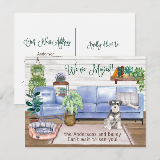 Cute Schnauzer Cozy New Home Moving Aankondigingskaart (Voorkant / Achterkant)