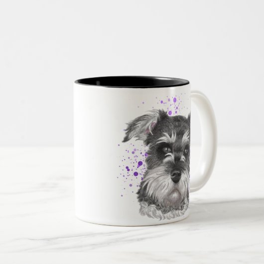 Cute Schnauzer Dog Drawing Tweekleurige Koffiemok (Voorkant rechts)