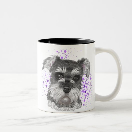 Cute Schnauzer Dog Drawing Tweekleurige Koffiemok (Rechts)