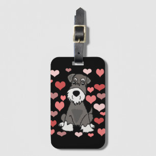 Cute Schnauzer Dog en Hearts Pattern Art Bagagelabel