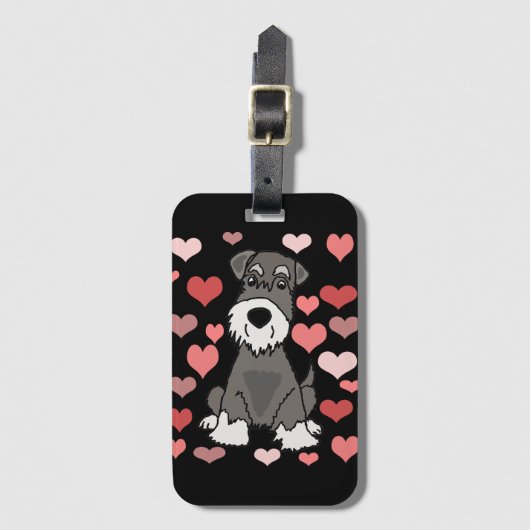 Cute Schnauzer Dog en Hearts Pattern Art Bagagelabel (Voorkant (verticaal))