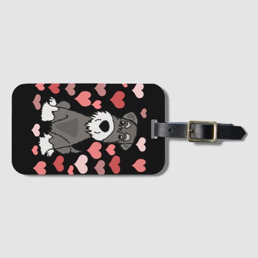 Cute Schnauzer Dog en Hearts Pattern Art Bagagelabel (Voorkant (horizontaal))