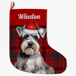 Cute Schnauzer Dog Holiday Plaid Personalized Grote Kerstsok
