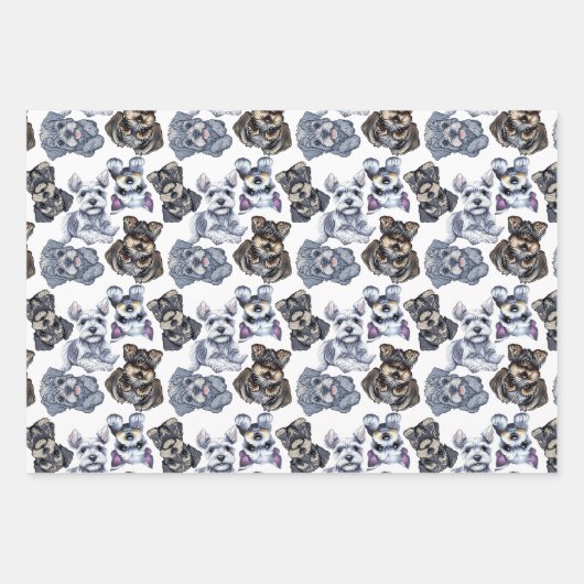 Cute Schnauzer Dog Patterned Art Inpakpapier Vel (Voorkant 2)