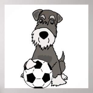 Cute Schnauzer Dog Spelling Soccer Cartoon Poster
