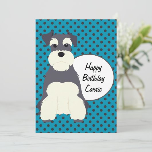 Cute Schnauzer en Polka Dots Birthday (Staand voorkant)