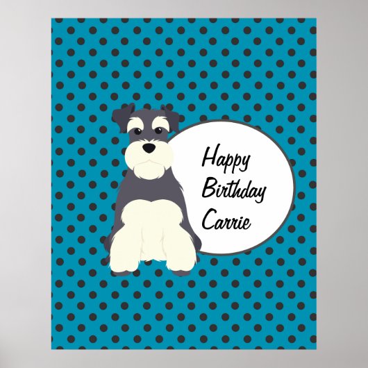 Cute Schnauzer en Polka Dots Birthday Poster (Voorkant)
