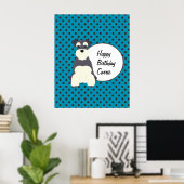 Cute Schnauzer en Polka Dots Birthday Poster (Thuiskantoor)