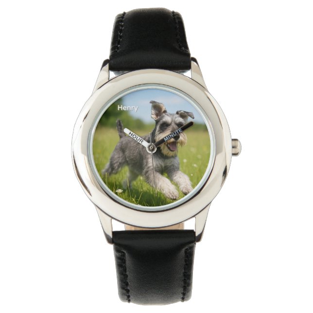 Cute Schnauzer Kid's Personalized Watch Horloge (Voorkant)