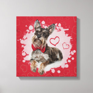 Cute Schnauzer on Hearts Pattern Canvas Afdruk
