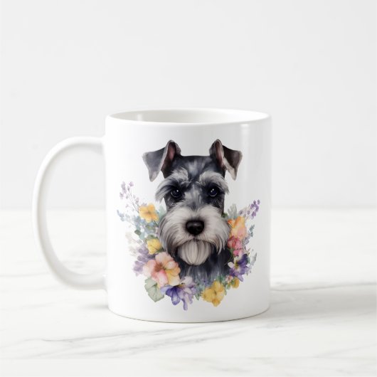 Cute Schnauzer Portrait with Flowes Koffiemok (Links)