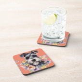 Cute Schnauzer Portret met Flowers Bier Onderzetter (Rechterzijde)