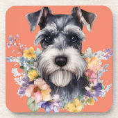 Cute Schnauzer Portret met Flowers Bier Onderzetter (Voorkant)