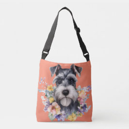 Cute Schnauzer Portret met Flowers Crossbody Tas