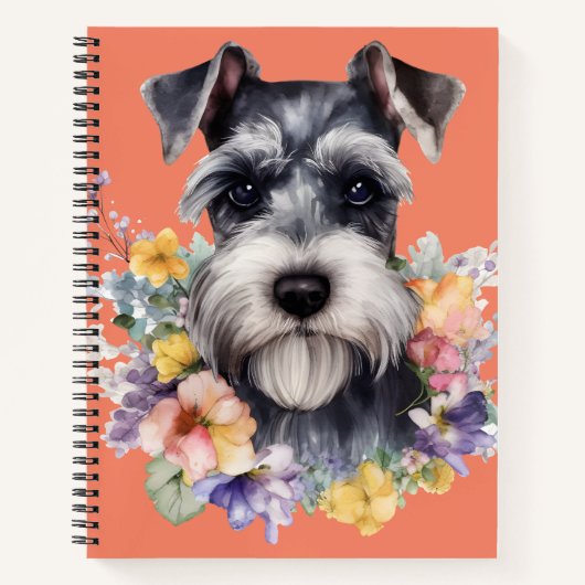 Cute Schnauzer Portret met Flowers Notitieboek (Voorkant)