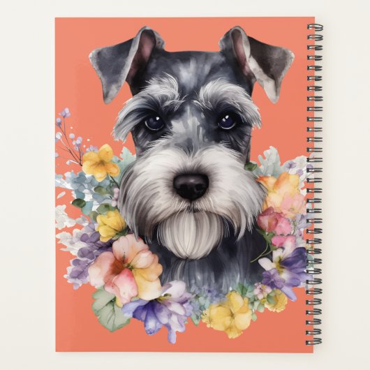 Cute Schnauzer Portret met Flowers Planner (Achterkant)