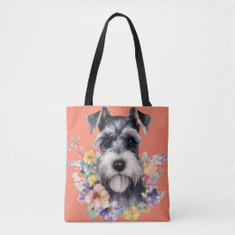Cute Schnauzer Portret met Flowers Tote Bag
