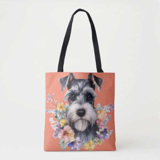 Cute Schnauzer Portret met Flowers Tote Bag (Voorkant)