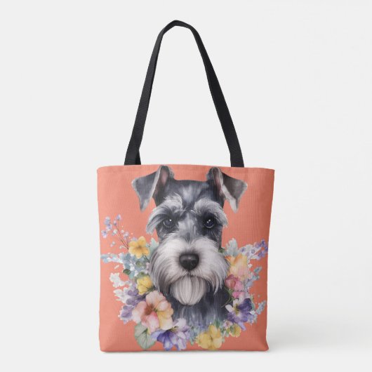 Cute Schnauzer Portret met Flowers Tote Bag (Achterkant)