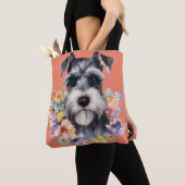 Cute Schnauzer Portret met Flowers Tote Bag (Dichtbij)