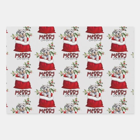 Cute Schnauzer Terrier Dog in Holiday Gift Bag Inpakpapier Vel (Voorkant 2)