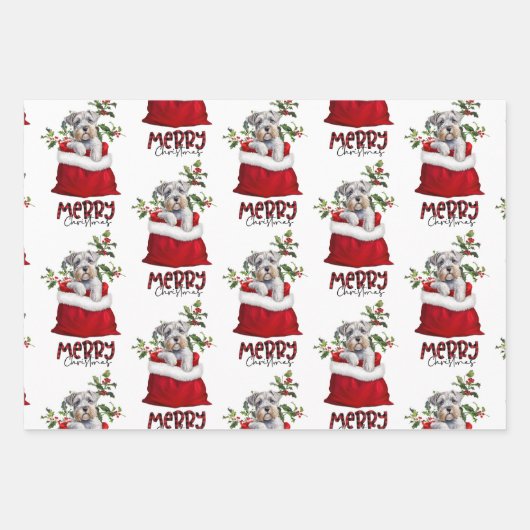 Cute Schnauzer Terrier Dog in Holiday Gift Bag Inpakpapier Vel (Voorkant)