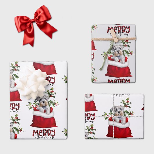 Cute Schnauzer Terrier Dog in Holiday Gift Bag Inpakpapier Vel