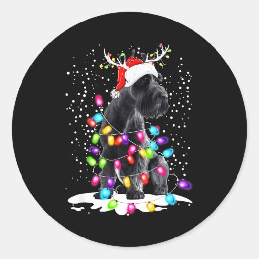 Cute Schnauzer With Christmas Lights  Ronde Sticker (Voorkant)