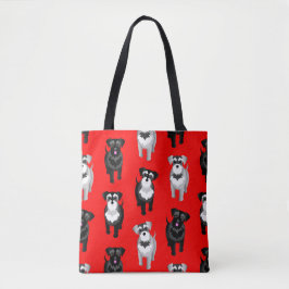 Cute Schnauzers Pattern Red Tote Bag