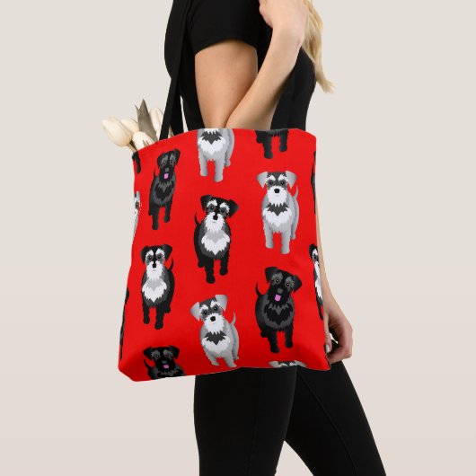 Cute Schnauzers Pattern Red Tote Bag (Dichtbij)