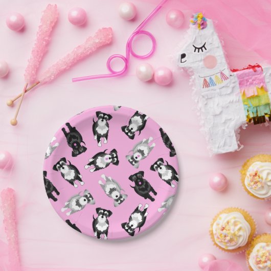 Cute schnauzers roze cake papieren bordje (Feest)